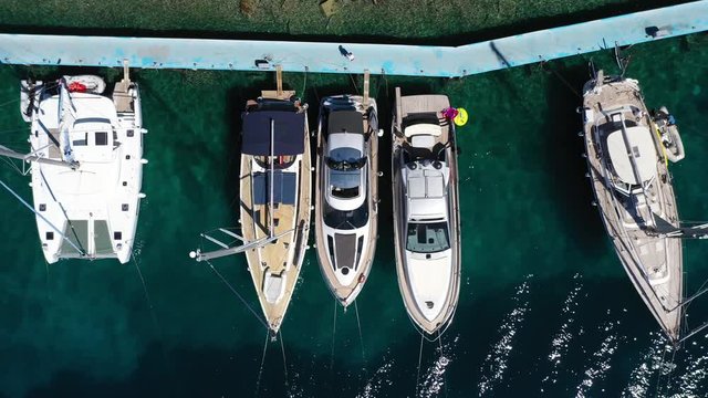 Sailboats and Yachts on Berth in Marina Palmizana on Paklinski Islands near City of Hvar - Aerial Top Down View