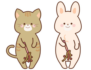 手持ち花火をするうさぎと猫　セット
