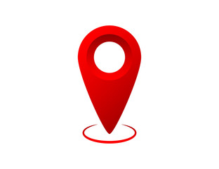 Red gradient map pin tag. Place pointer marker to find location. Isolated GPS label sign. Luxary design of position tag pointer. Direction pinpoint symbol to search location. Vector EPS 10
