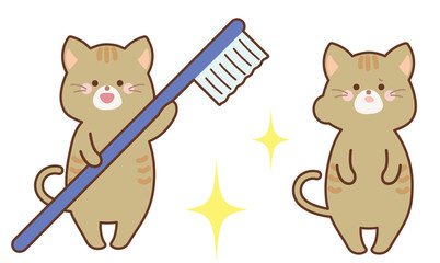 ハミガキと虫歯の猫　セット