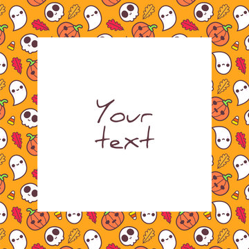 Halloween square frame; cute halloween elements; frame for greeting cards, invitations, posters, banners, packaging.