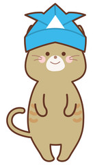 Fototapeta premium 折り紙の兜をかぶった猫
