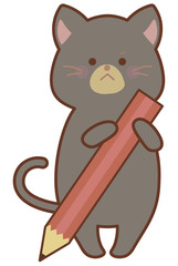 鉛筆を持つ猫