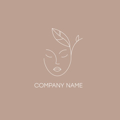 logo for business in the industry of beauty, health, personal hygiene. Beautiful image of a female face. Linear stylized image. Logo of a beauty salon, health industry, makeup artist, cosmetologist.