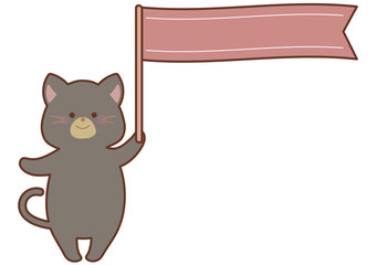 旗を持った猫