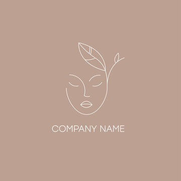 logo for business in the industry of beauty, health, personal hygiene. Beautiful image of a female face. Linear stylized image. Logo of a beauty salon, health industry, makeup artist, cosmetologist.