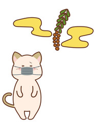 スギ花粉とマスクをしたネコ