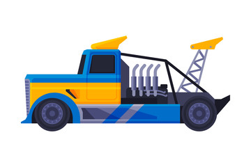 Blue Turbo Truck, Fast Heavy Sport Vehicle Flat Vector Illustration