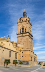 Fototapeta na wymiar Tower of the historic cathedral of Guadix, Spain
