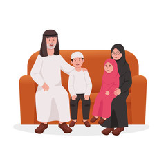Happy Grandparents Sitting Together on Sofa With Grandchilds Cartoon Illustration