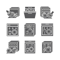 Dishwasher line icons set. Cleaning dishes symbol. Vector signs for web graphic.