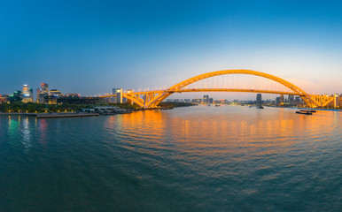 Night view of Lupu Bridge, Huangpu River, Shanghai, China