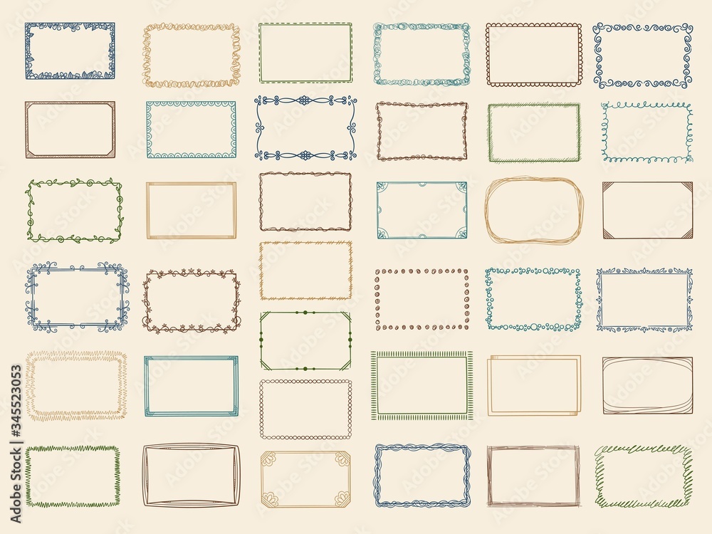 Wall mural sketch frames. album doodle dividers and stylized square shapes scribble lines vector collection. il