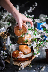 Glazed tres leches donuts.selective focus.