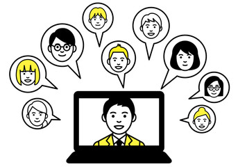 video conference remote working on laptop computer. Vector illustration.