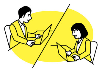 video conference remote working on laptop computer. Vector illustration.