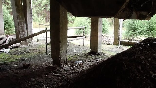 danger weathered abandoned ore mine concrete skeleton in Krusne hory in czech republic