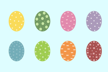 Set of colorful easter eggs on blue background.
