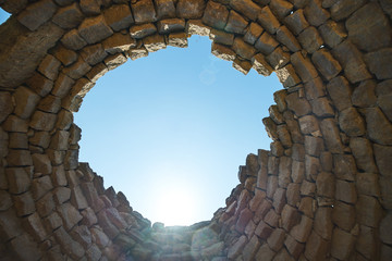 Old city ruins of an ancient fortress, indoors
