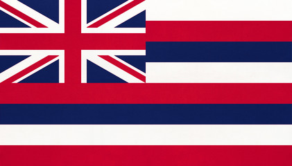 Hawaii national fabric flag textile background. State official Hawaiian sign. Territory of the USA.