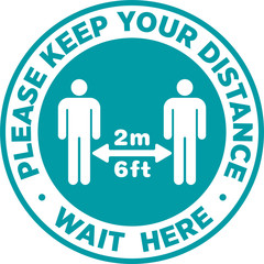 Social Distancing Signage or Floor Sticker for help reduce the risk of catching coronavirus Covid-19. Vector sign.