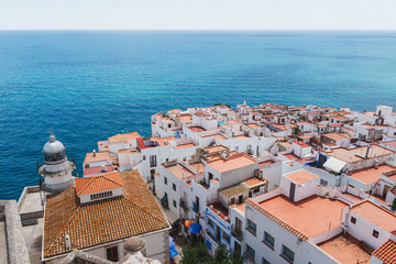 Fototapeta premium Peniscola cliffs and Village aerial view in Castellon Spain