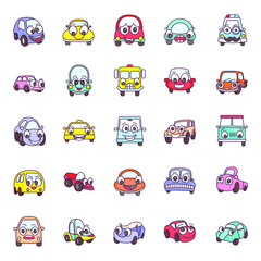 Cute Cartoon Cars Doodle Icons Pack 