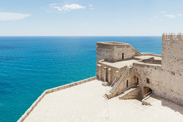 Fototapeta premium View of the sea at Castellon and the castle of Peniscola