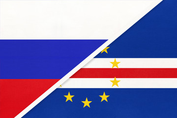 Russia vs Cape Verde, symbol of two national flags. Relationship between African and Asian countries.