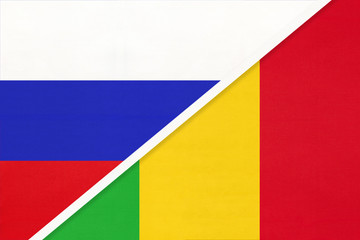 Russia vs Mali, symbol of two national flags. Relationship between African and Asian countries.