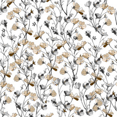 Simple floral pattern with small flowers. Seamless light background with hand-drawn floral textures to decorate fabric, tiles, bedding, paper and wallpaper on the wall.