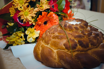 Wedding loaf decorated with flowers