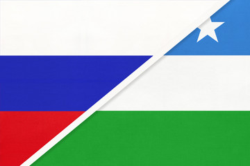 Russia vs Puntland State of Somalia, symbol of two national flags. Relationship between African and Asian countries.