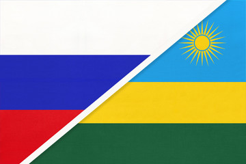 Russia vs Rwanda, symbol of two national flags. Relationship between African and Asian countries.