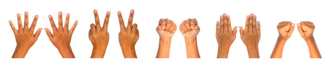 Set of hands isolated on white background.