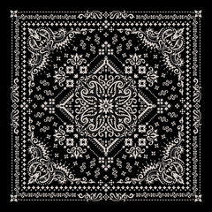 Vector ornament Bandana Print. Traditional ornamental ethnic pattern with paisley and flowers. Silk neck scarf or kerchief square pattern design style, best motive for print on fabric or papper. - 345529856