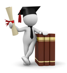 3d man with diploma and books