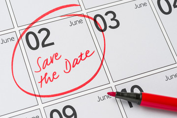 Save the Date written on a calendar - June 02