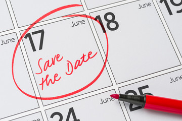 Save the Date written on a calendar - June 17