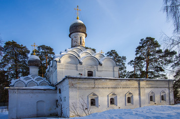 Moscow, Russia - January, 2019: Arkhangelskoye Museum Estate. Church of Archangel Michael