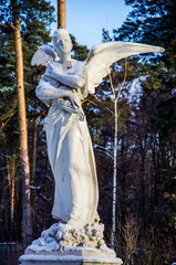 Moscow, Russia - January, 2019: Sculpture of Angel on thr territory of the Arkhangelskoye Museum Estate