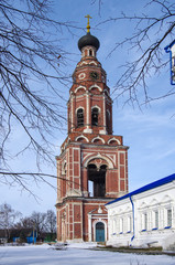BRONNITSY, MOSCOW REGION, RUSSIA - MARCH, 2019: Cathedral complex of Bronnitsy. Bell tower of the Cathedral of the Archangel Michael