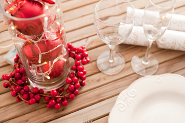 Fototapeta na wymiar Decorative red and white themed Christmas table