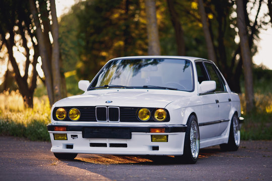 BMW M3 e30 outdors, sport wheels, tunning, glossy and shiny old classic retro oldtimer.