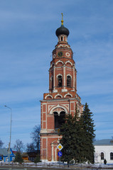 Fototapeta premium BRONNITSY, MOSCOW REGION, RUSSIA - MARCH, 2019: Cathedral complex of Bronnitsy. Bell tower of the Cathedral of the Archangel Michael