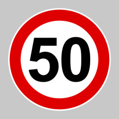 Vector high quality illustration of the 50 speed limit sign - Original size and colors, official international version