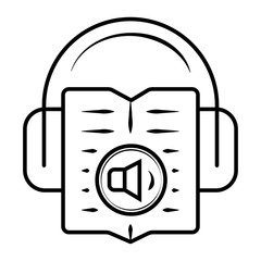 Book and headphones icon vector