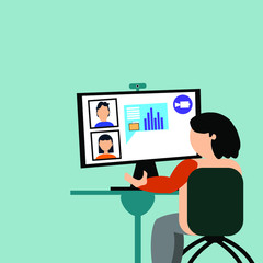 ISOLATED PERSON IN MEETING ONLINE DISCUSSION OF BUSINESS WORK FROM HOME WEBCAM  HOME VECTOR ILLUSTRATION