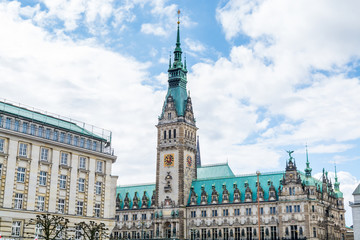 Fototapeta na wymiar Building of the Hamburg City Hall, the seat of the government of Hamburg, located in the Altstadt quarter in the city center of Hamburg, Germany.