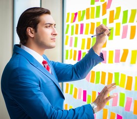 Young handsome employee with many conflicting priorities